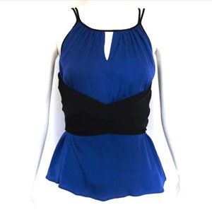 Ellie Tahari Blue and Black Wrap Tank Top